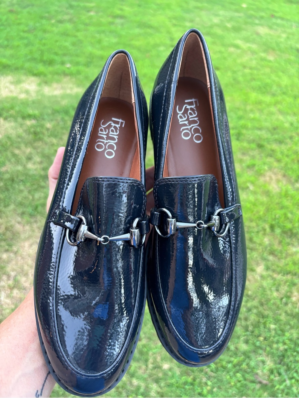 Franco Sarto Black Patent Leather Bit Loafers
